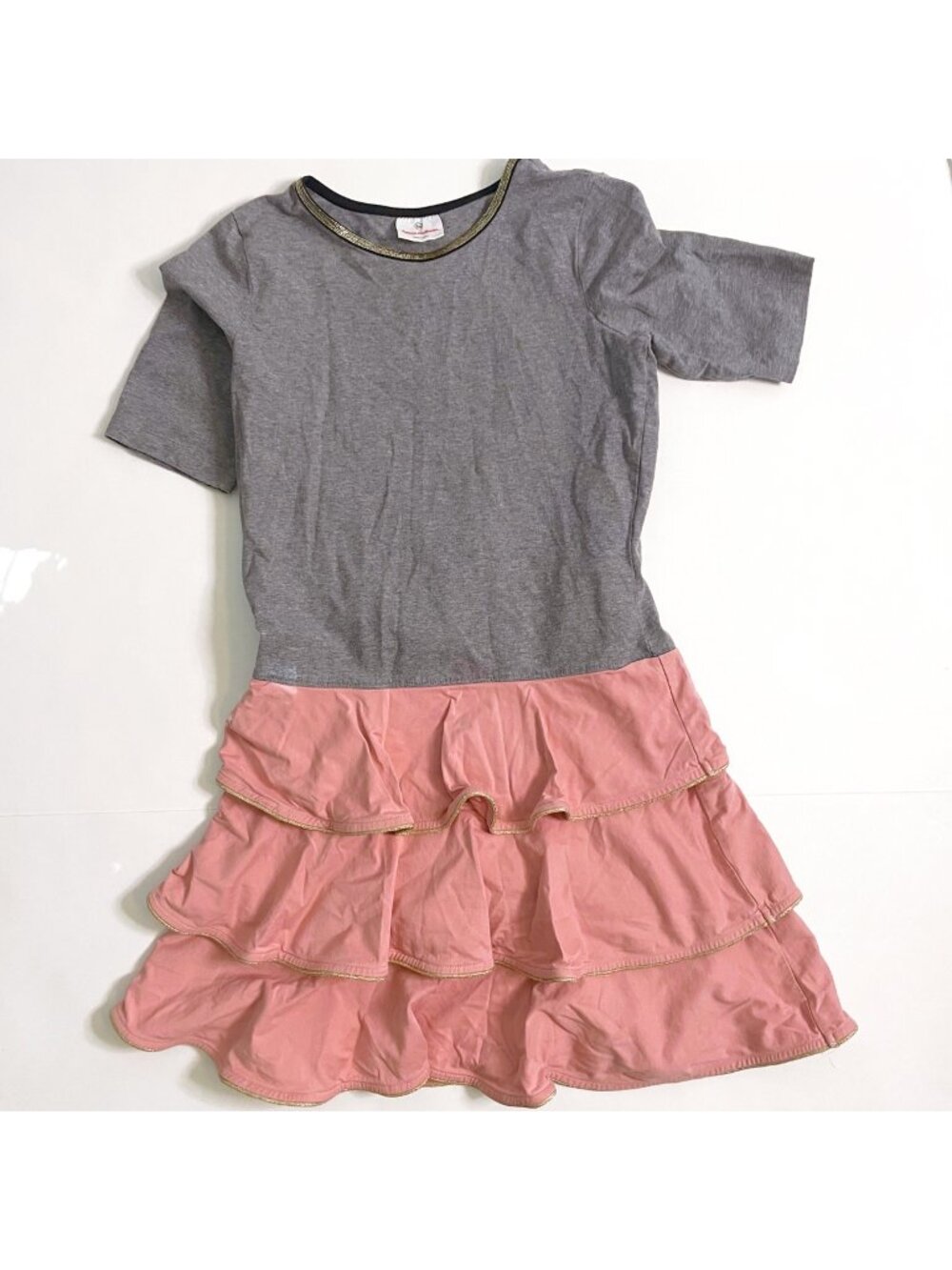 Hanna Andersson Grey/Pink Ruffle Dress, Size 14/16